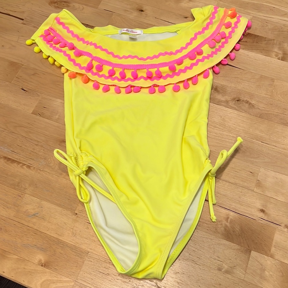 Stella Cove Kids Neon Yellow Bathing Suit with Pom Poms